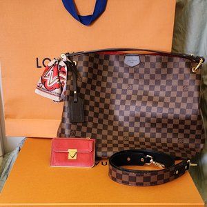 Auth Bundle Graceful MM Damier Ebene & Geranium Suhali L’inseparable Zip Coin